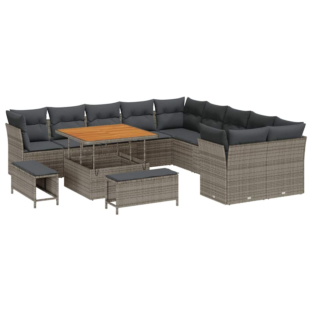 Havesofa Sæt med pude 13 pcs Grå polyrattan