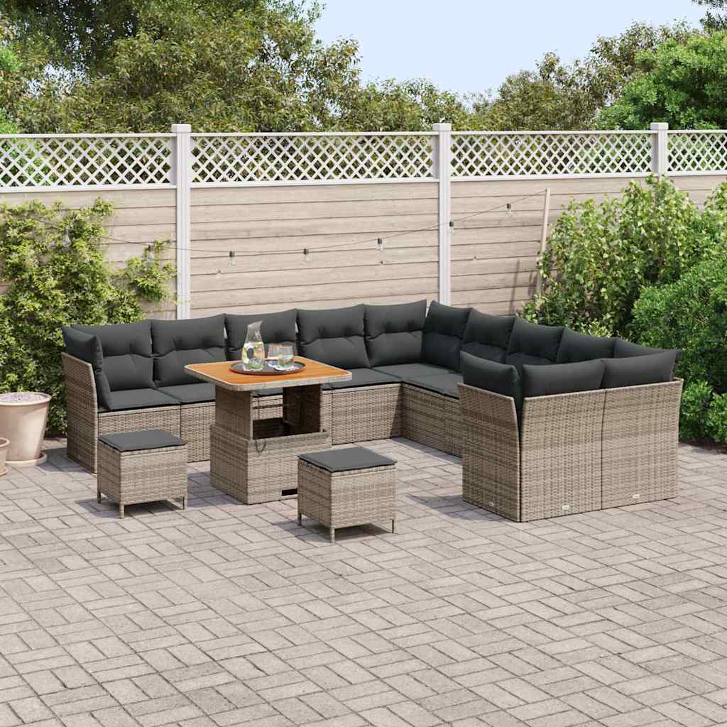 Havesofa Sæt med pude 13 pcs Grå polyrattan