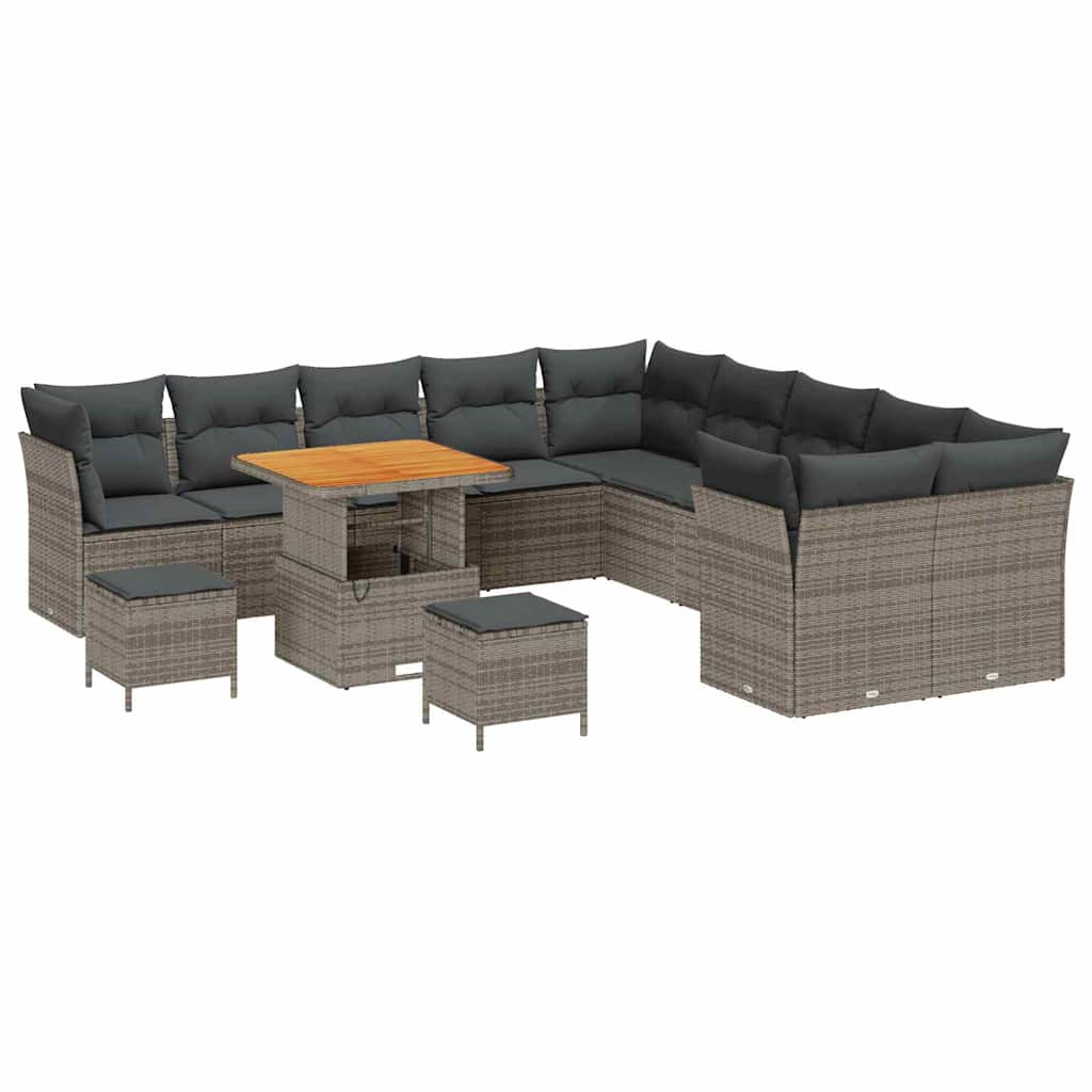 Havesofa Sæt med pude 13 pcs Grå polyrattan