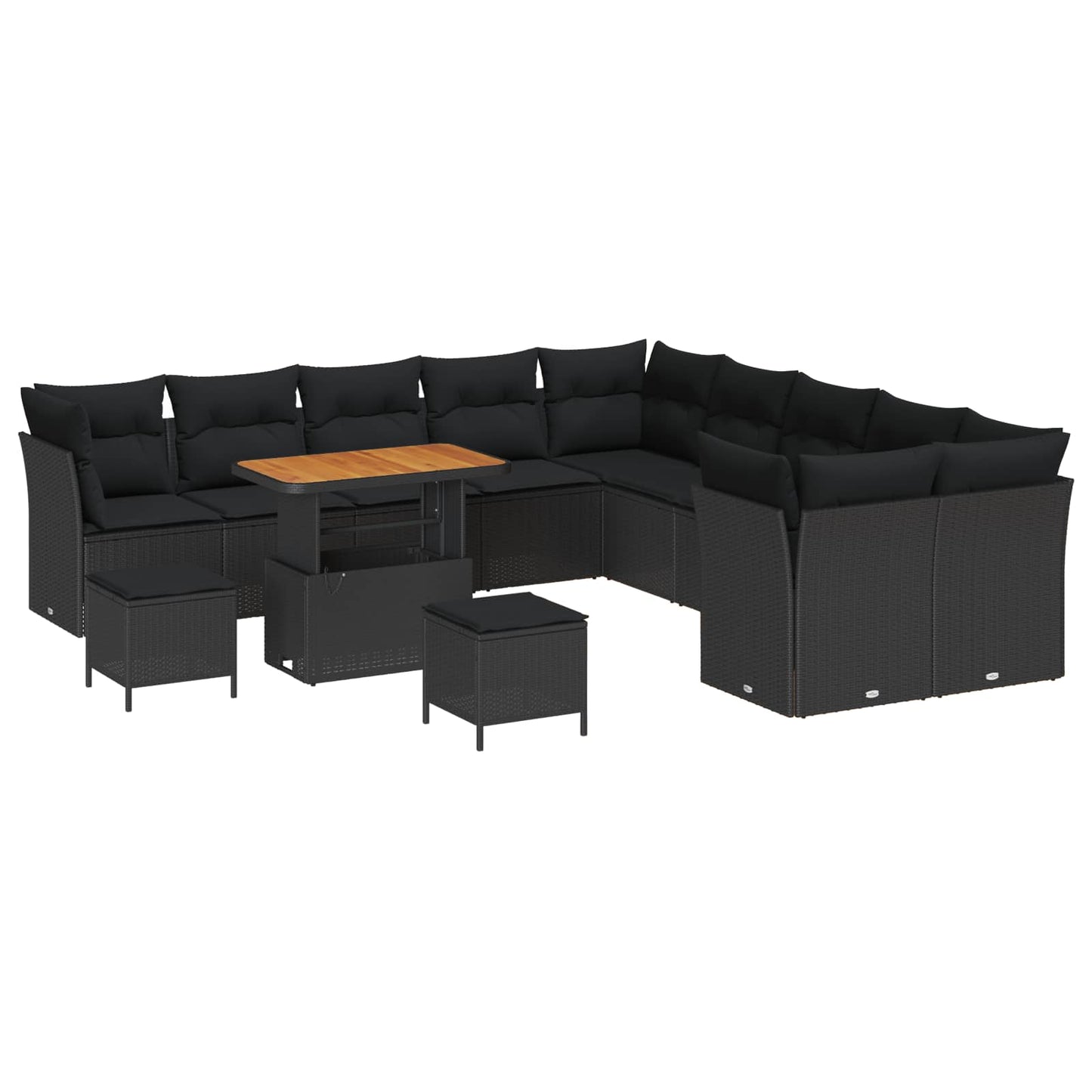 Havesofa Sæt 13 pcs Sort Polyrattan og pulverlakeret stål