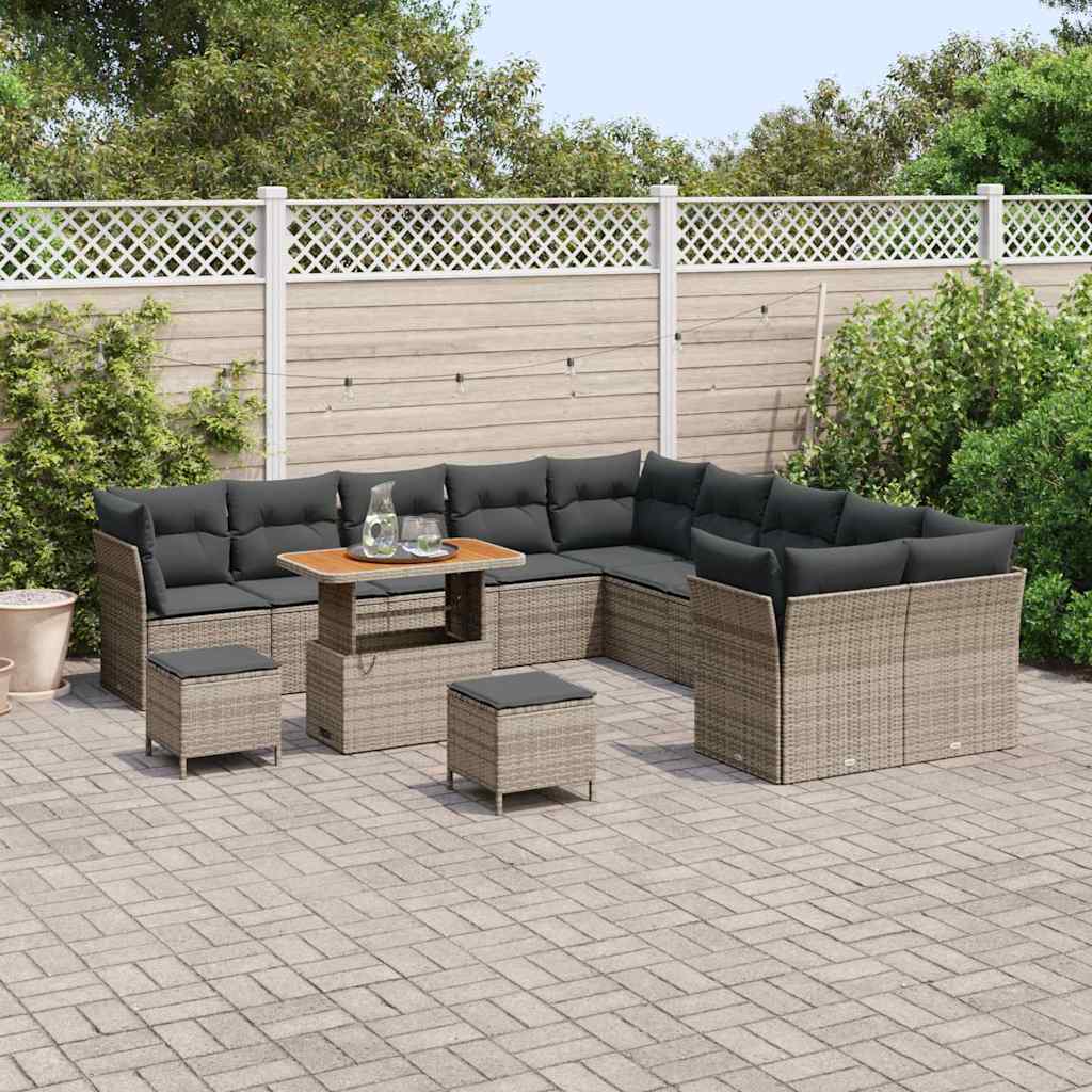 Havesofa Sæt 13 pcs Grå Polyrattan og pulverlakeret stål