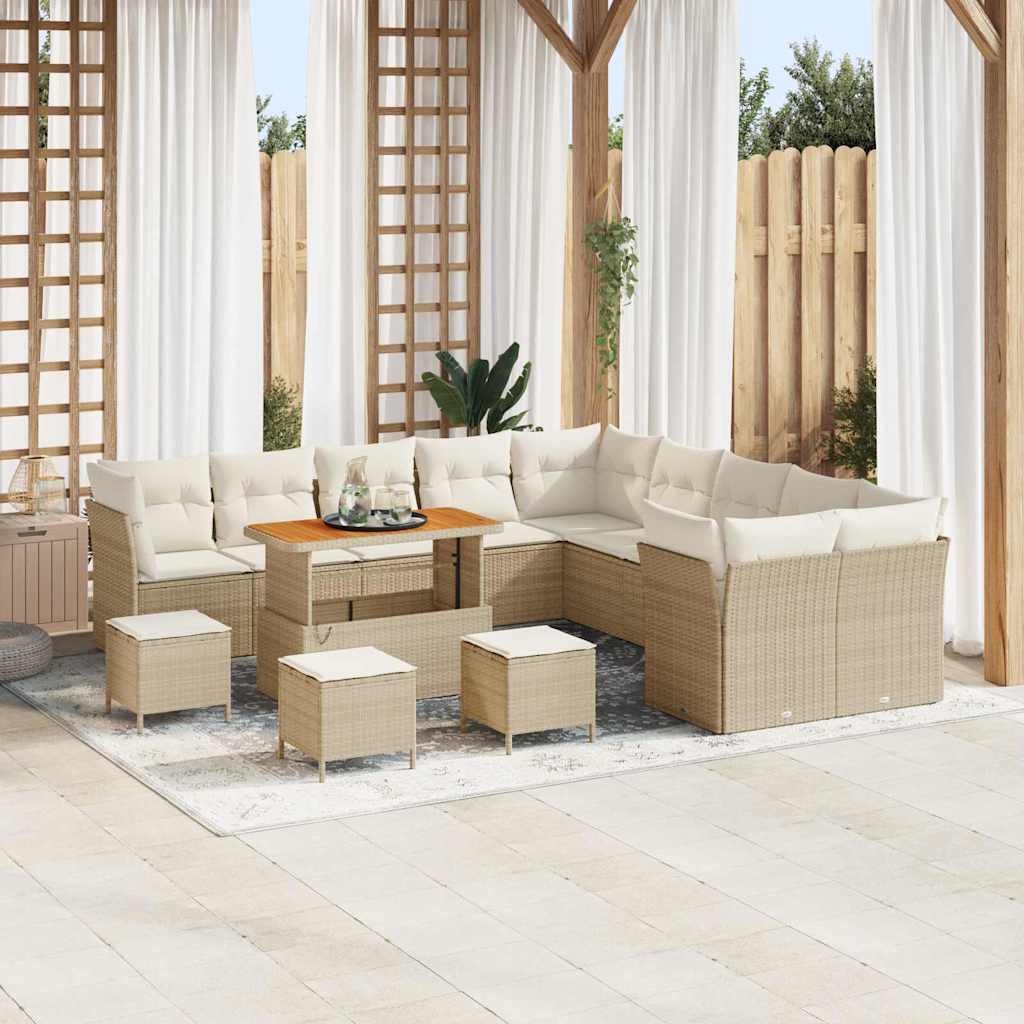 Havesofa Sæt med pude 14 pcs Beige og creme polyrattan