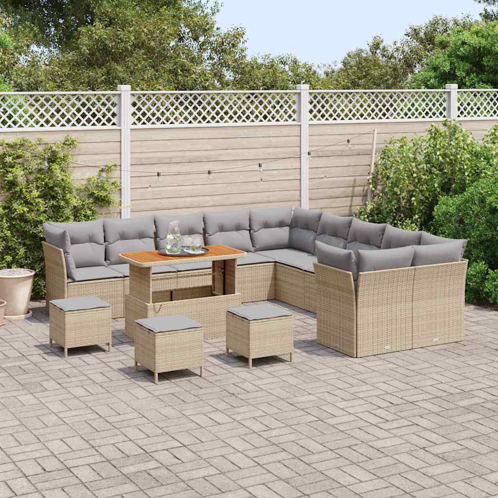 Havesofa Sæt med pude 14 pcs Beige og lys grå polyrattan