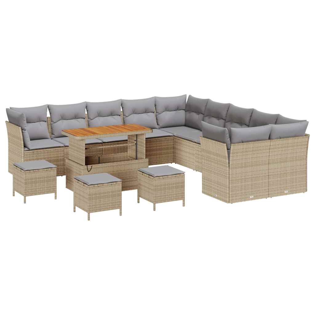 Havesofa Sæt med pude 14 pcs Beige og lys grå polyrattan