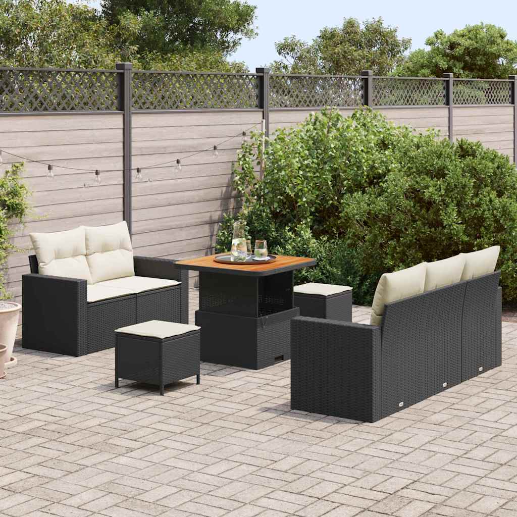 Havesofa Sæt med pude 8 pcs Sort og Cream polyrattan