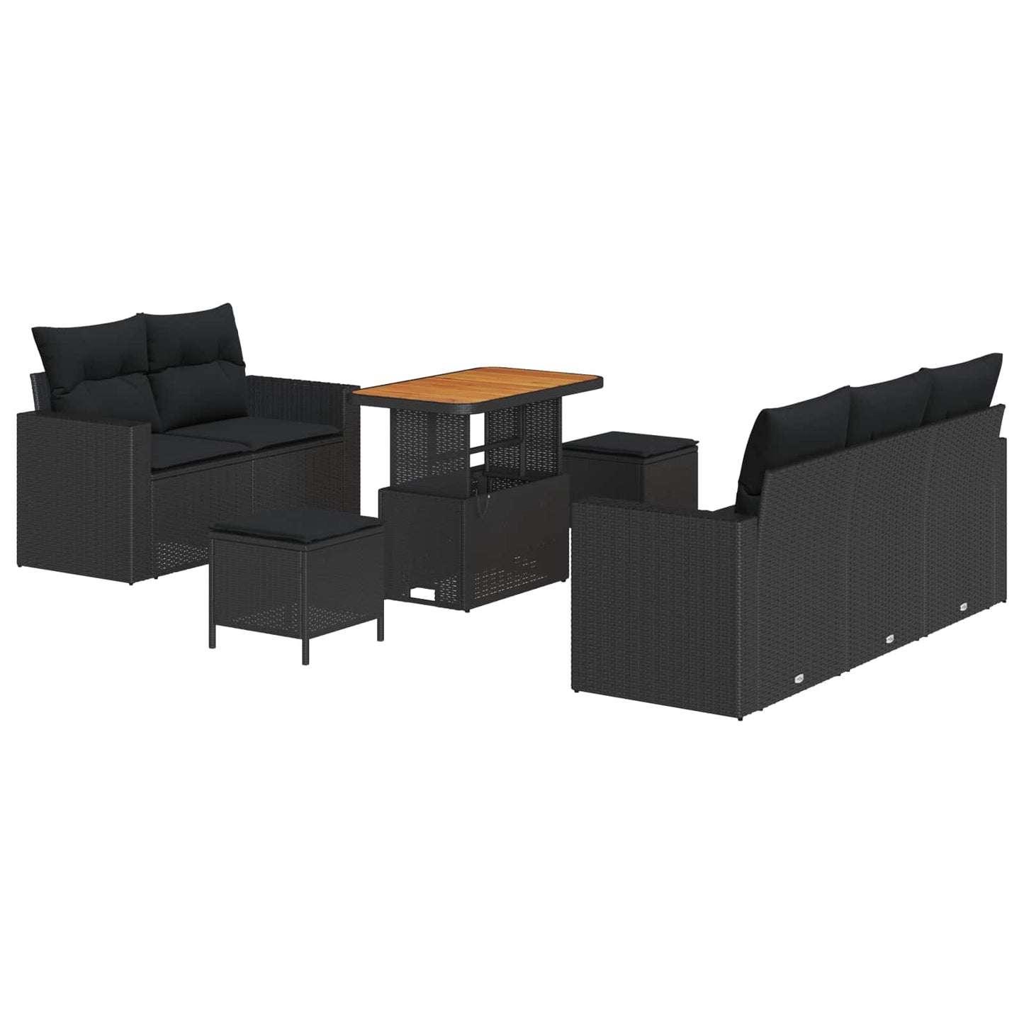 Havesofa Sæt med pude 8 pcs Sort polyrattan