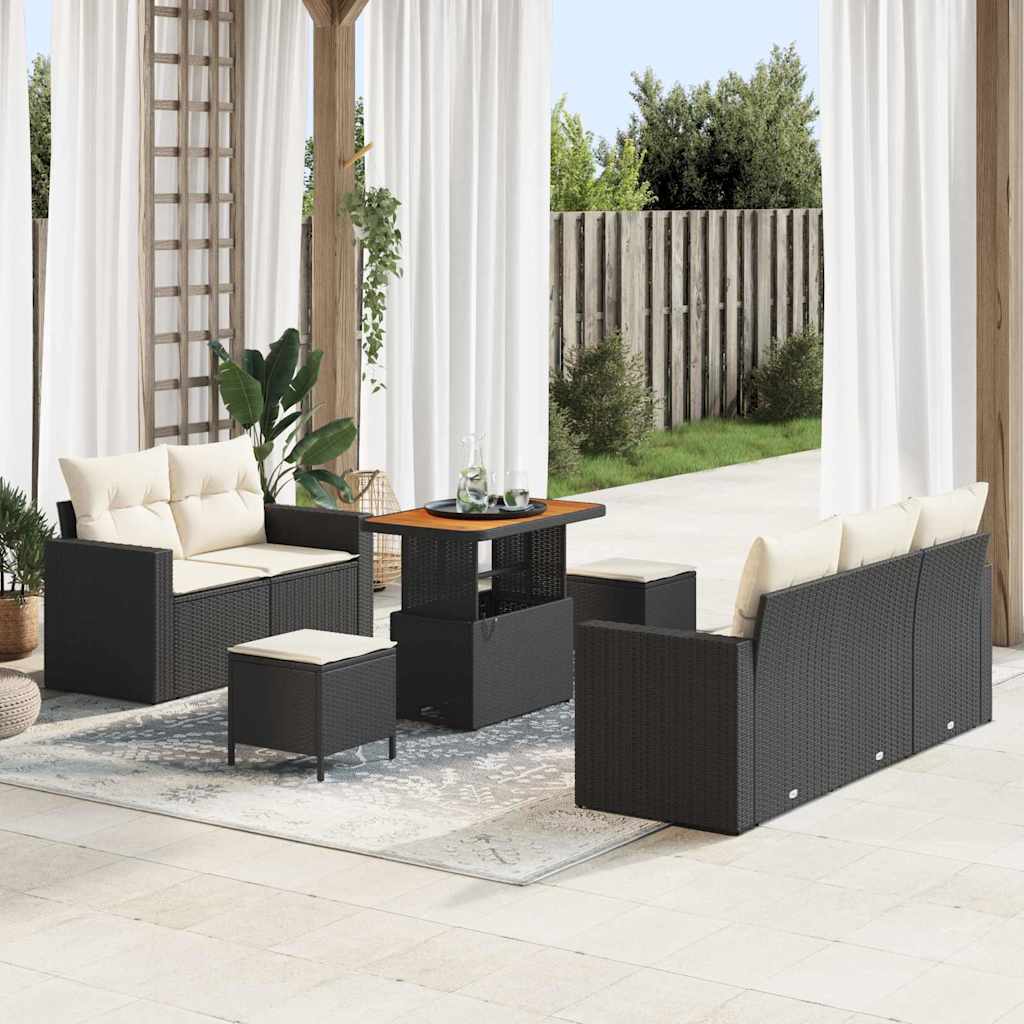 Havesofa Sæt med pude 8 pcs Sort og Cream polyrattan