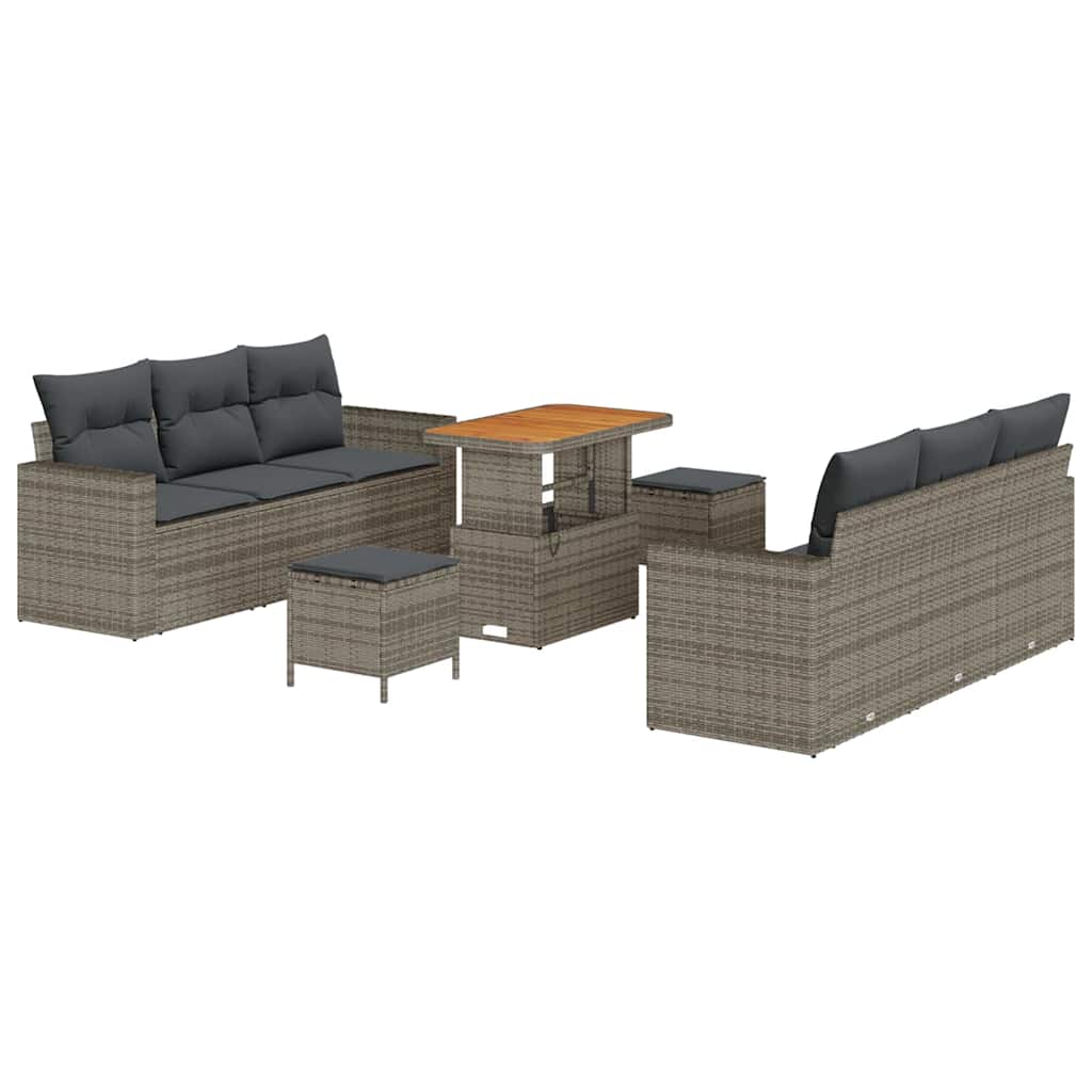 Havesofa Sæt 9 pcs Grå Polyrattan og pulverlakeret stål