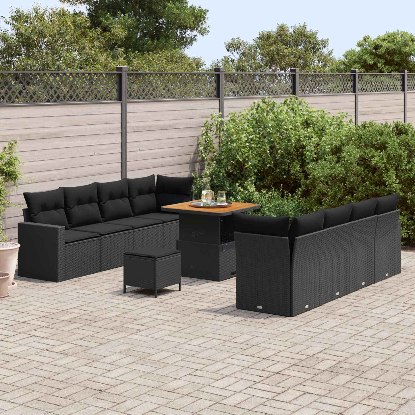 Havesofa Sæt med pude 12 pcs Sort polyrattan