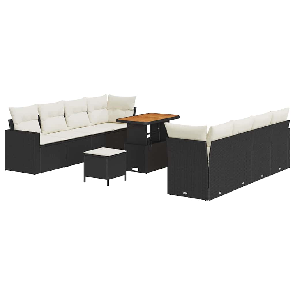 Havesofa Sæt med pude 12 pcs Sort og Cream polyrattan
