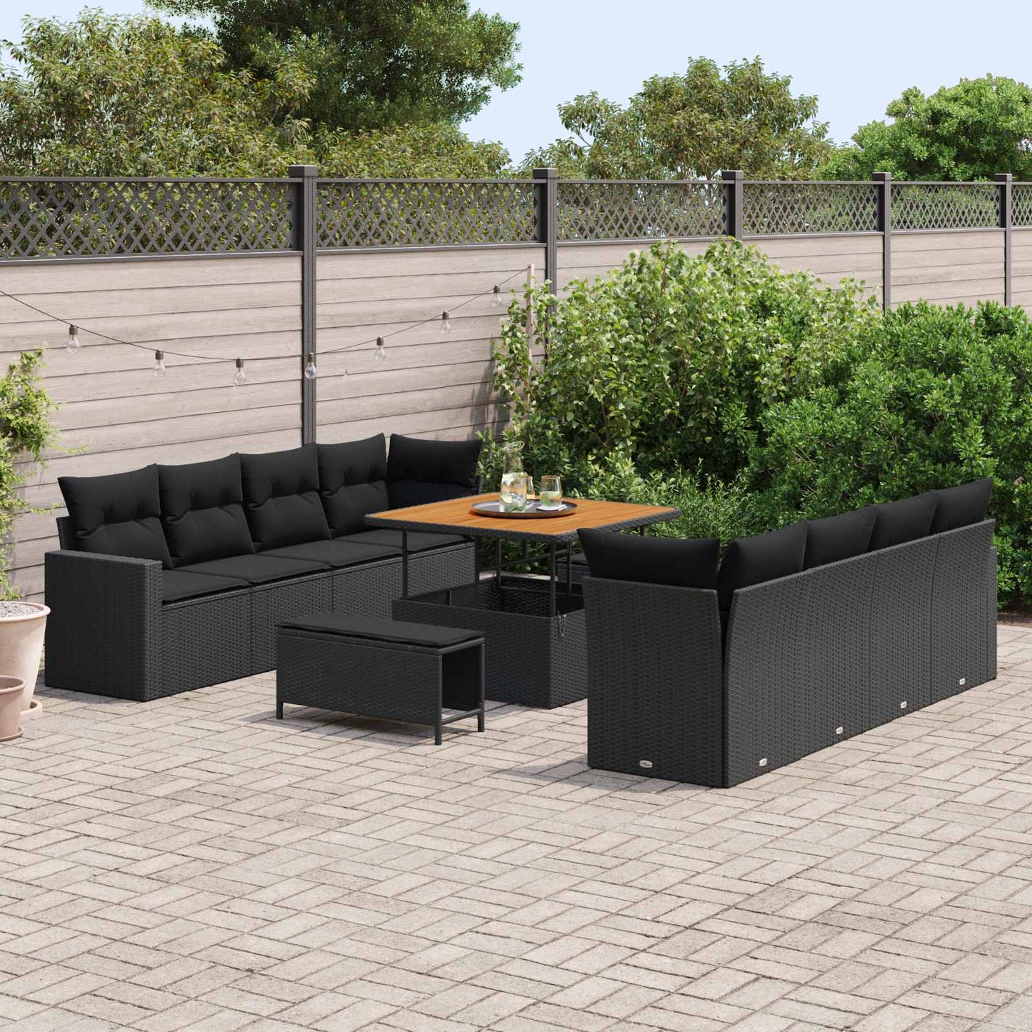 Havesofa Sæt med pude 12 pcs Sort polyrattan
