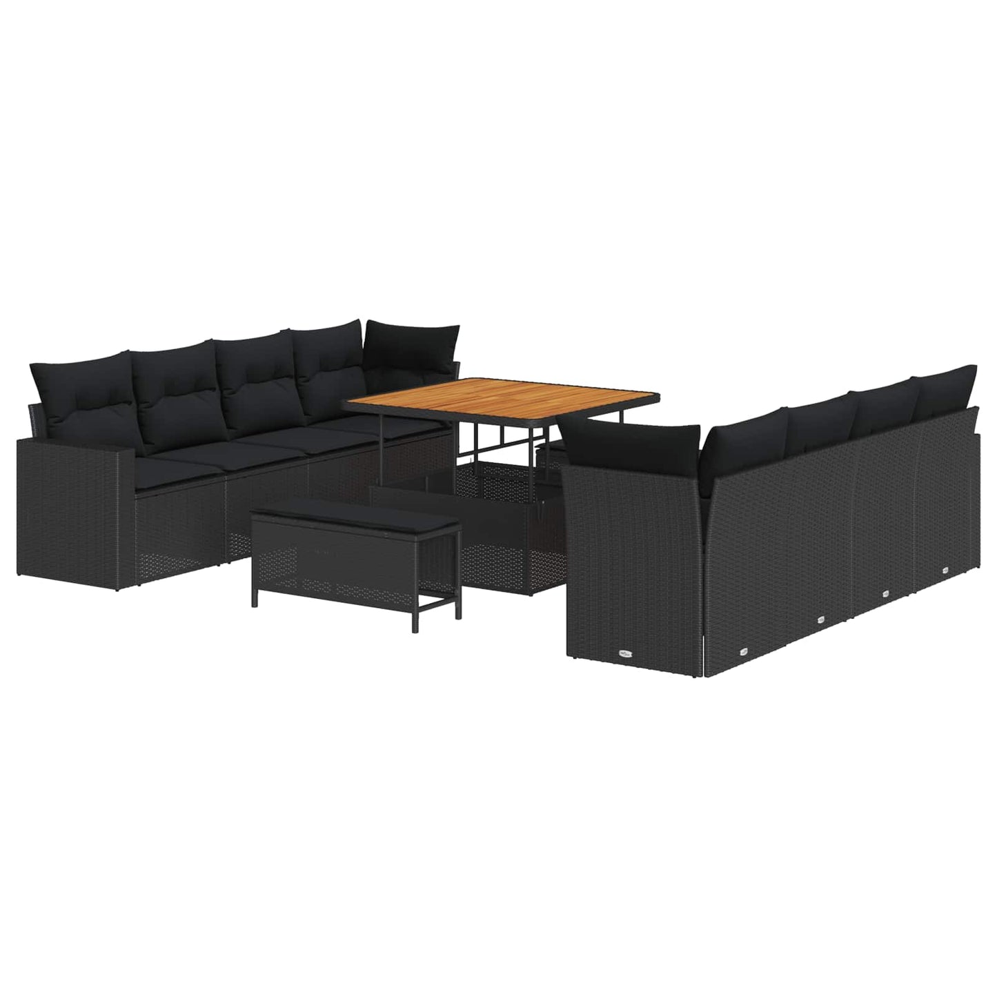 Havesofa Sæt med pude 12 pcs Sort polyrattan