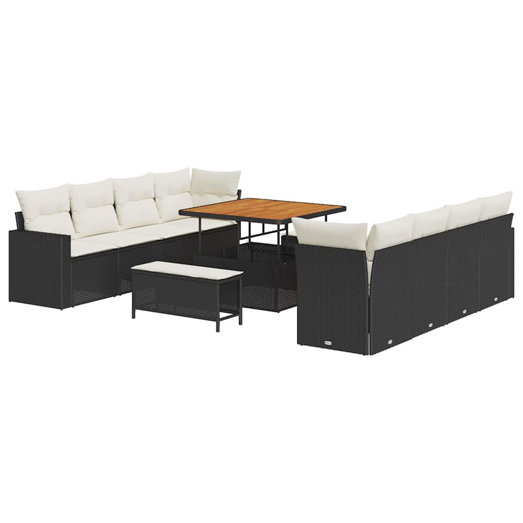Havesofa Sæt med pude 12 pcs Sort og Cream polyrattan