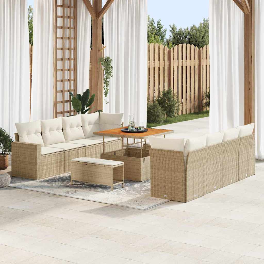 Havesofa Sæt med pude 12 pcs Beige og creme polyrattan