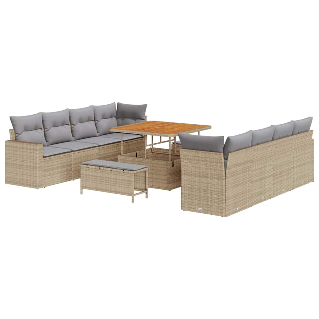 Havesofa Sæt med pude 12 pcs Beige og lys grå polyrattan