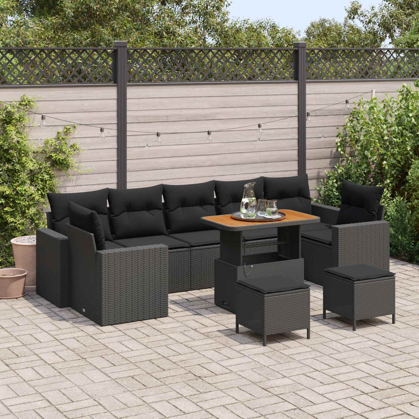 Havesofa Sæt med pude 13 pcs Sort polyrattan