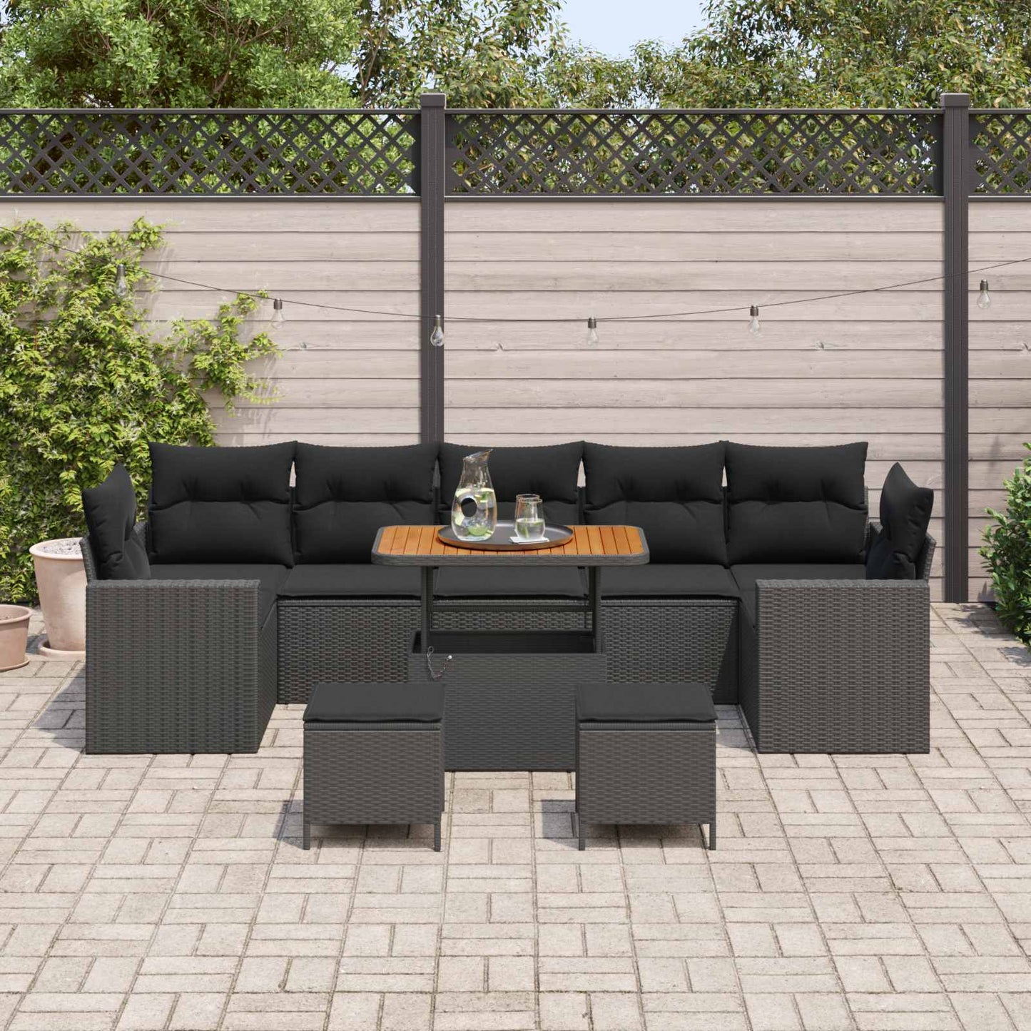 Havesofa Sæt med pude 13 pcs Sort polyrattan