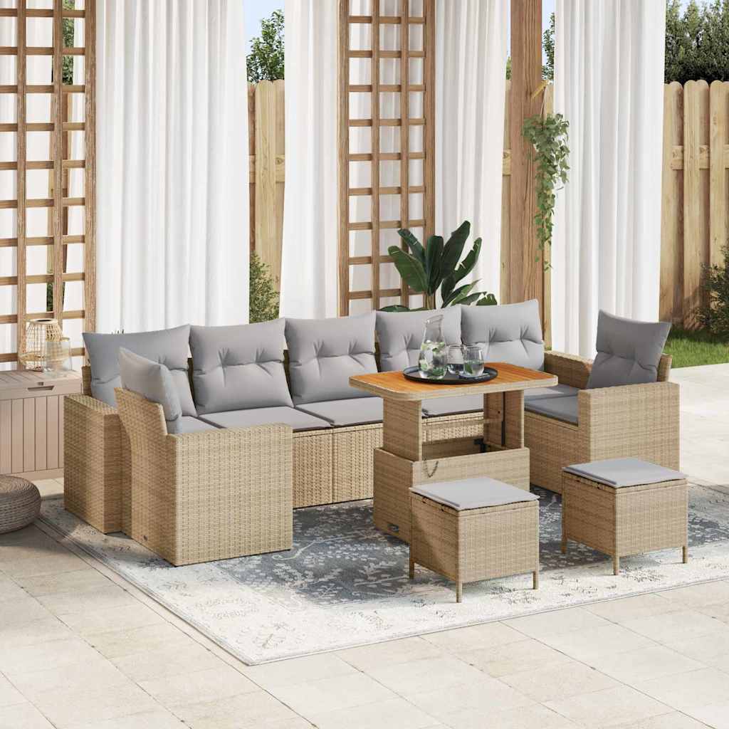 Havesofa Sæt med pude 10 pcs Beige og lys grå polyrattan