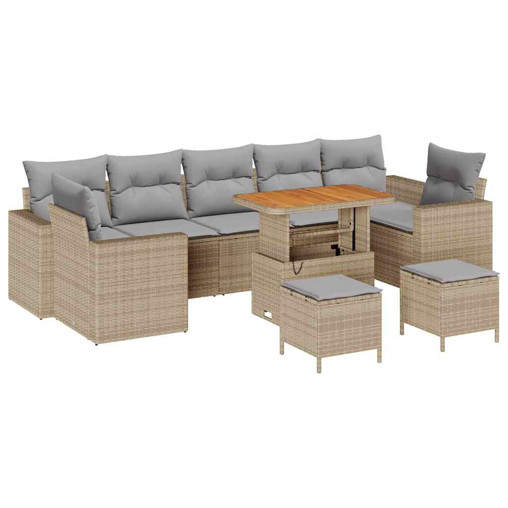 Havesofa Sæt med pude 10 pcs Beige og lys grå polyrattan