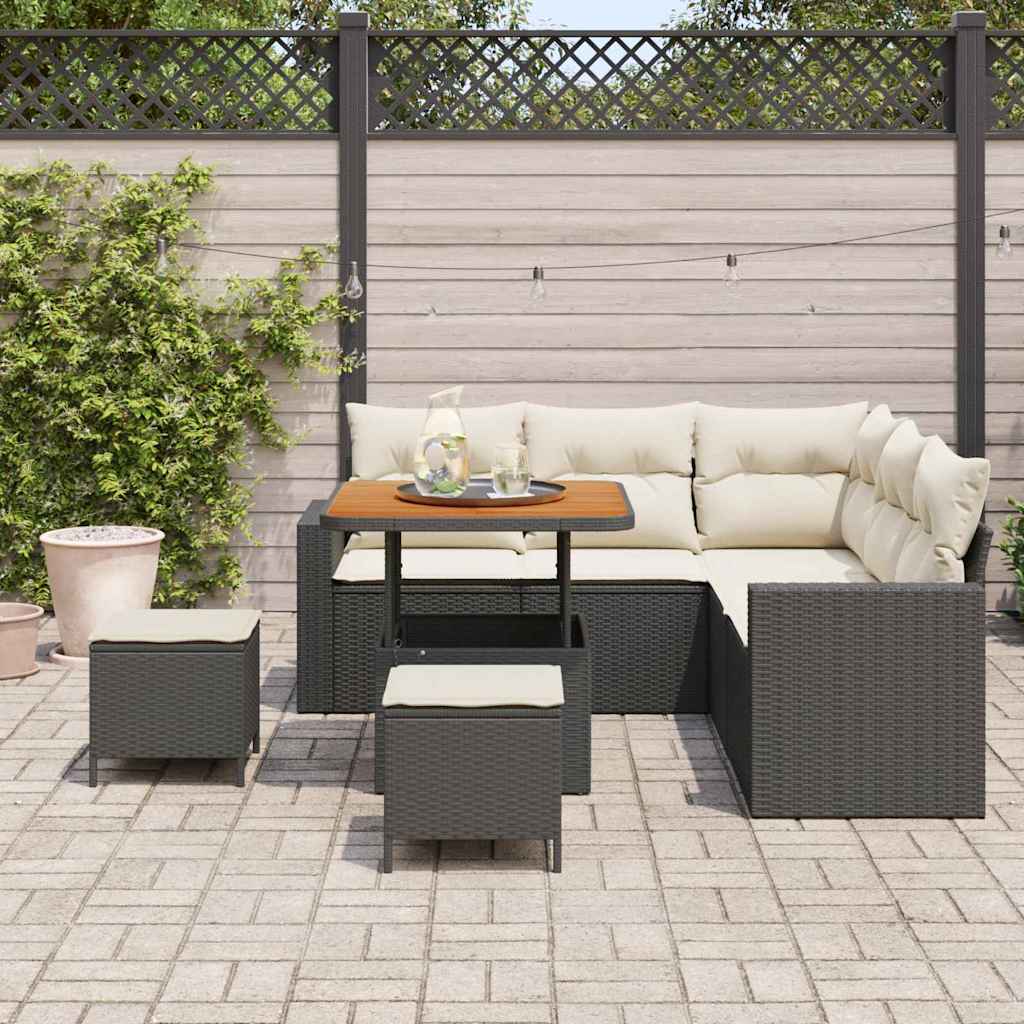 Havesofa Sæt med pude 9 pcs Sort og Cream polyrattan