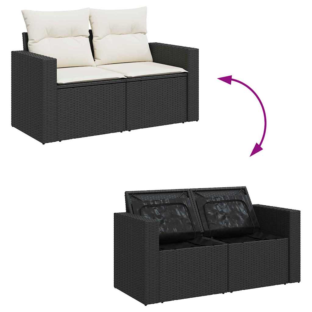 Havesofa Sæt med pude 9 pcs Sort og Cream polyrattan
