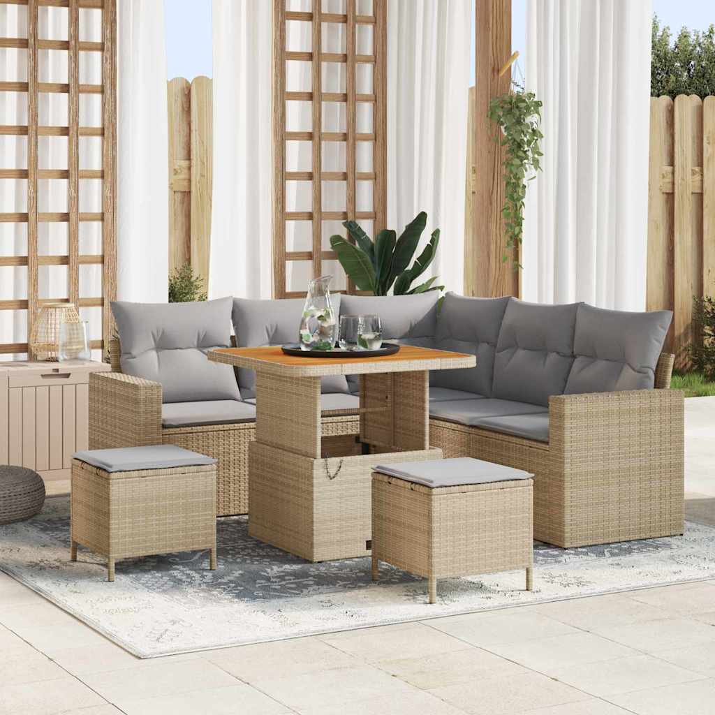 Havesofa Sæt 9 stk. 6-Antal sæder Beige og lys grå polyrattan
