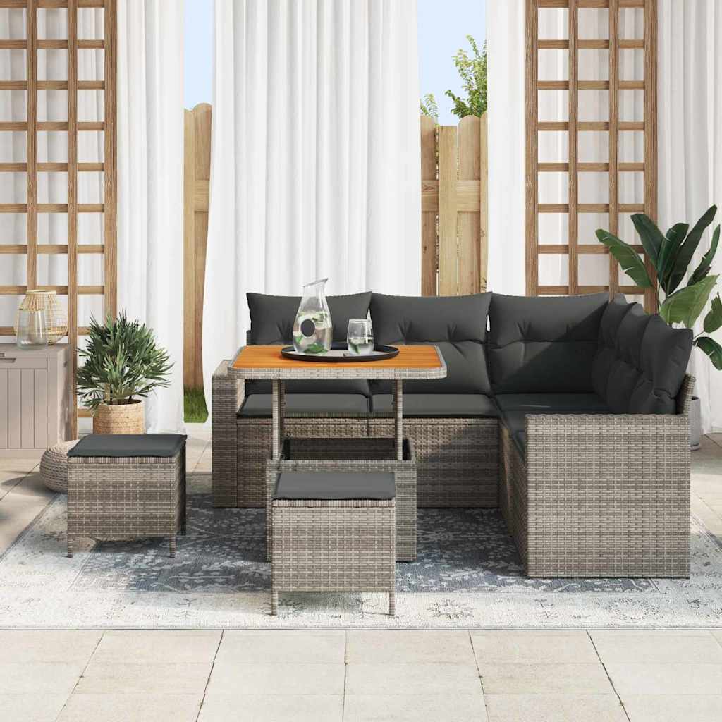 Havesofa Sæt med pude 9 pcs Grå polyrattan