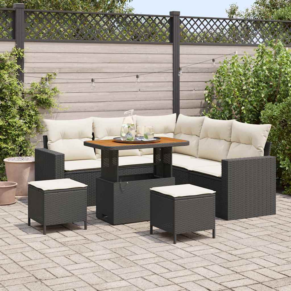 Havesofa Sæt med pude 9 pcs Sort og Cream polyrattan