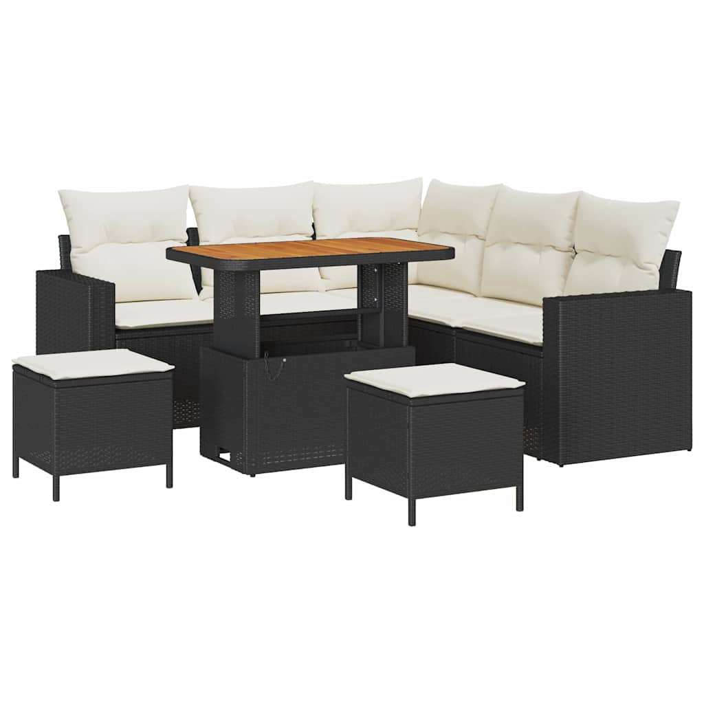 Havesofa Sæt med pude 9 pcs Sort og Cream polyrattan