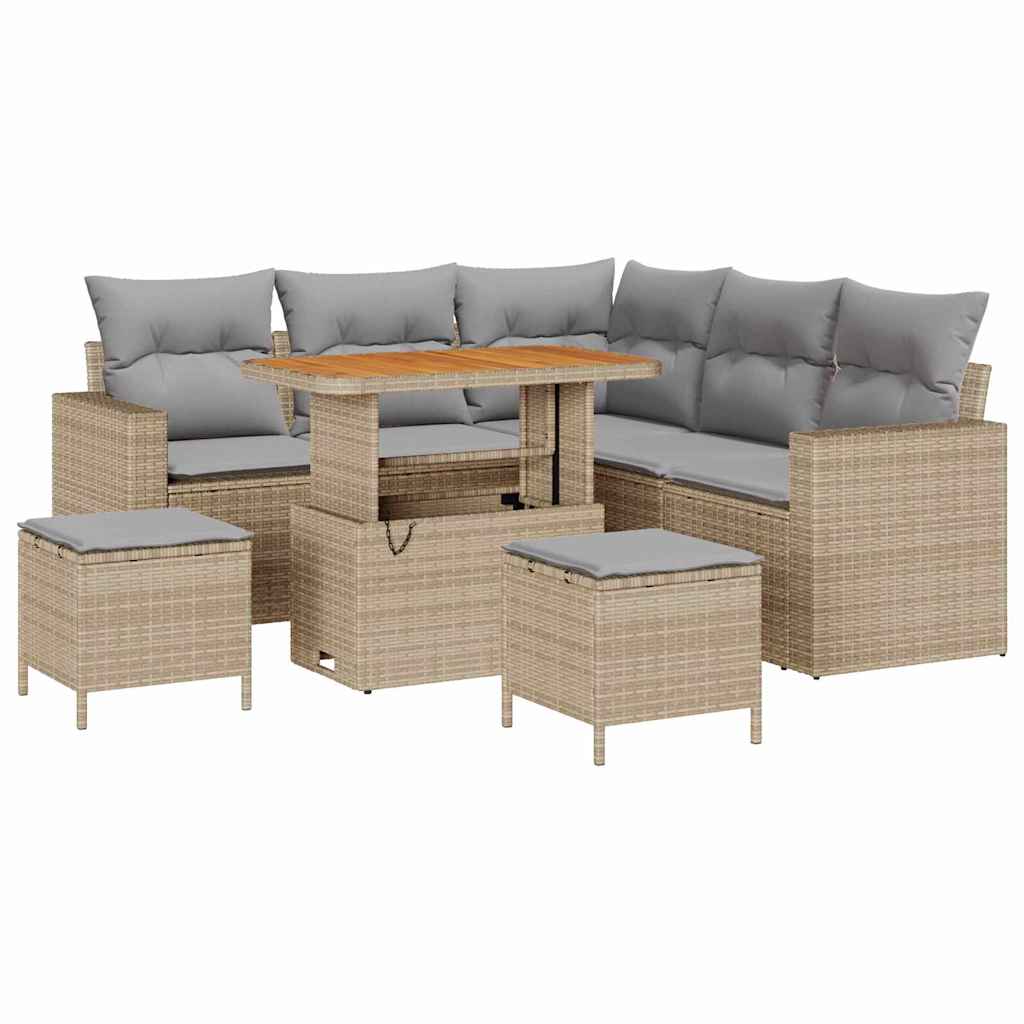 Havesofa Sæt med pude 9 pcs Beige og lys grå polyrattan