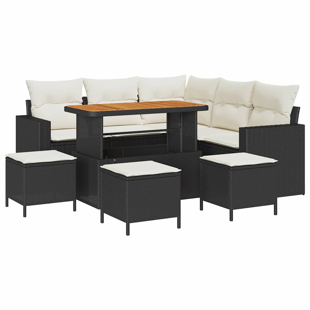Havesofa Sæt med pude 10 pcs Sort og Cream polyrattan