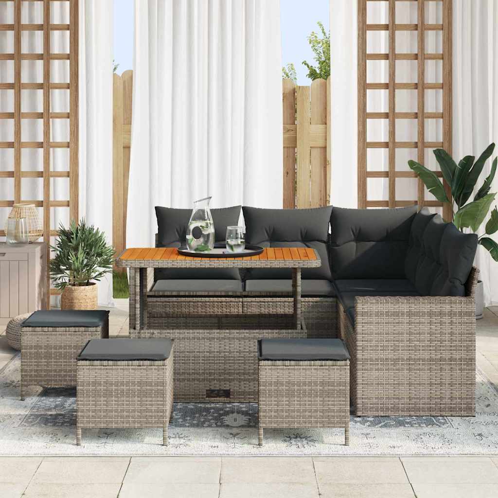 Havesofa Sæt med pude 10 pcs Grå polyrattan