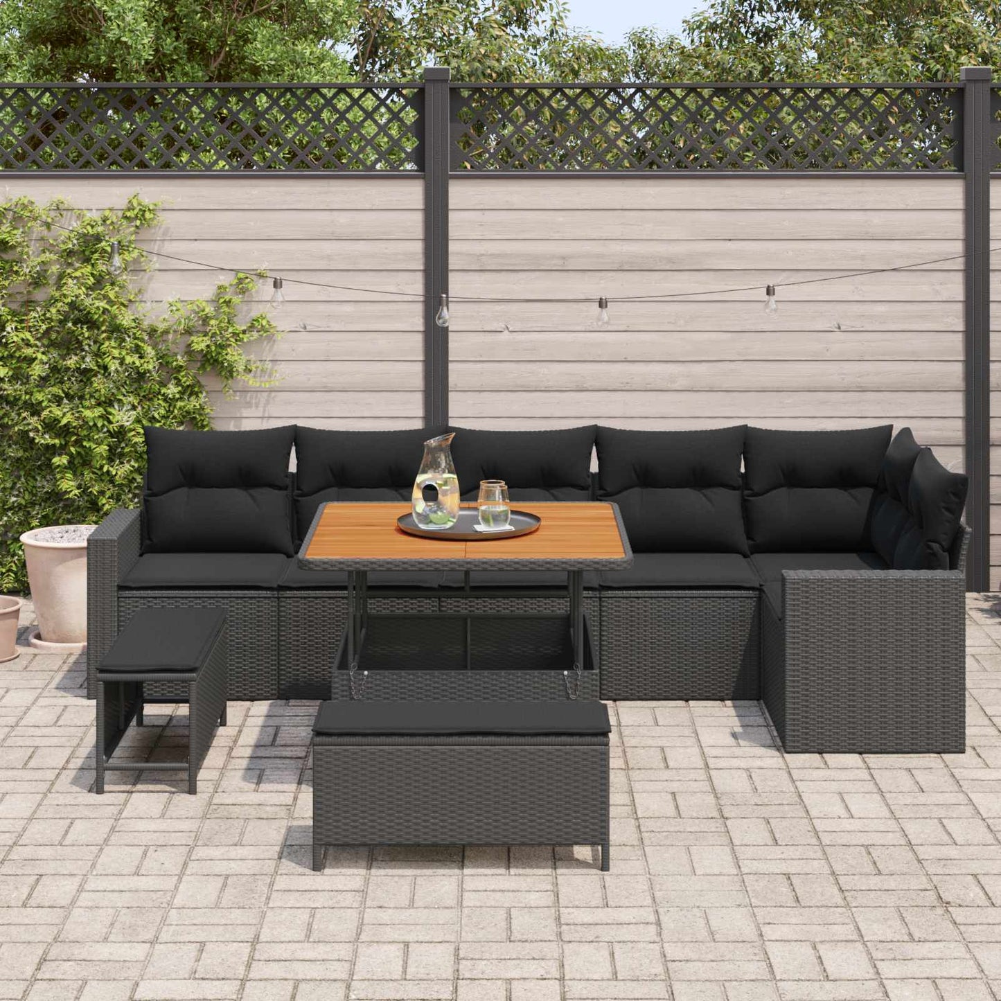 Havesofa Sæt med pude 11 pcs Sort polyrattan
