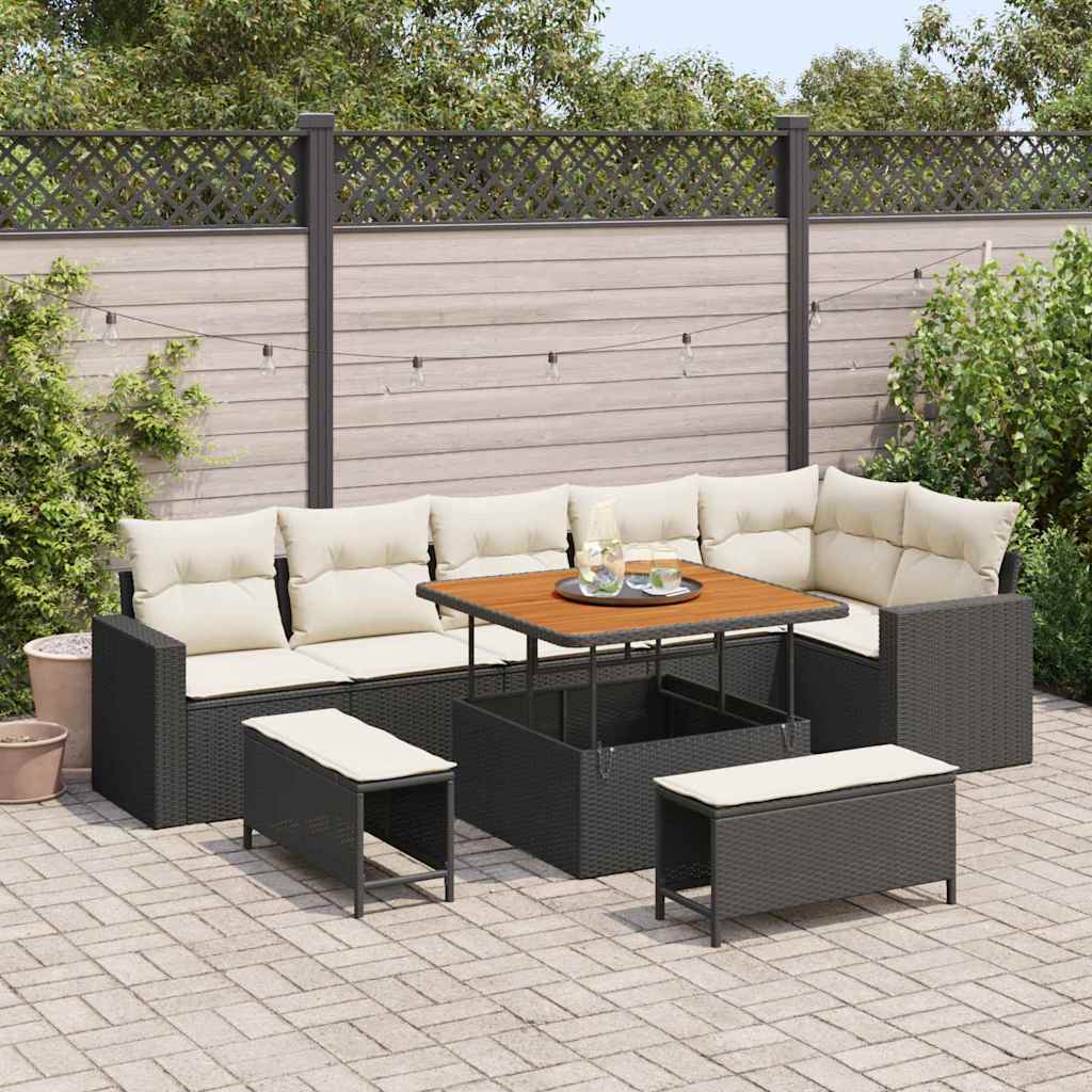 Havesofa Sæt med pude 11 pcs Sort og Cream polyrattan