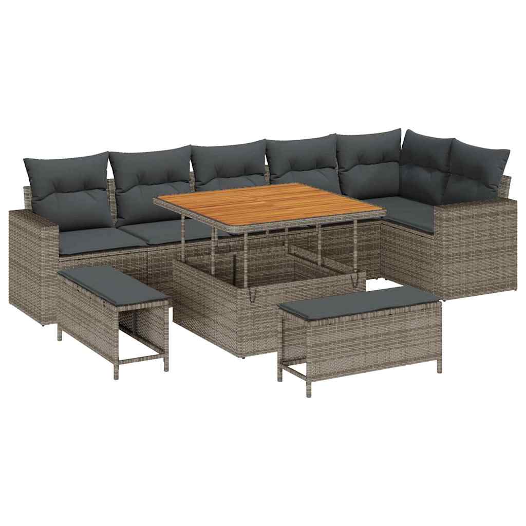 Havesofa Sæt med pude 11 pcs Grå polyrattan