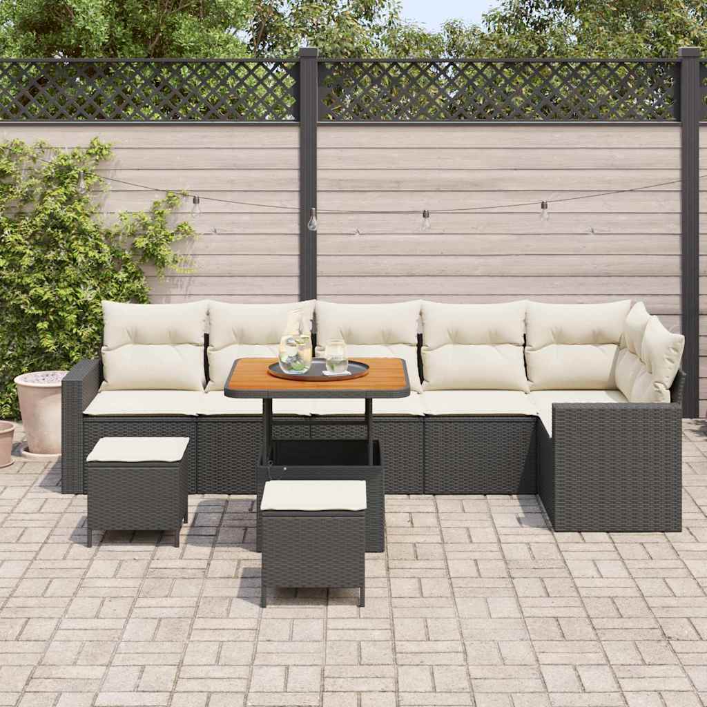 Havesofa Sæt 11 stk. 7-Antal sæder Sort og Cream polyrattan