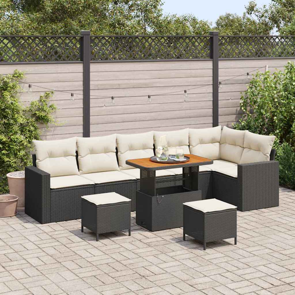 Havesofa Sæt med pude 11 pcs Sort og Cream polyrattan
