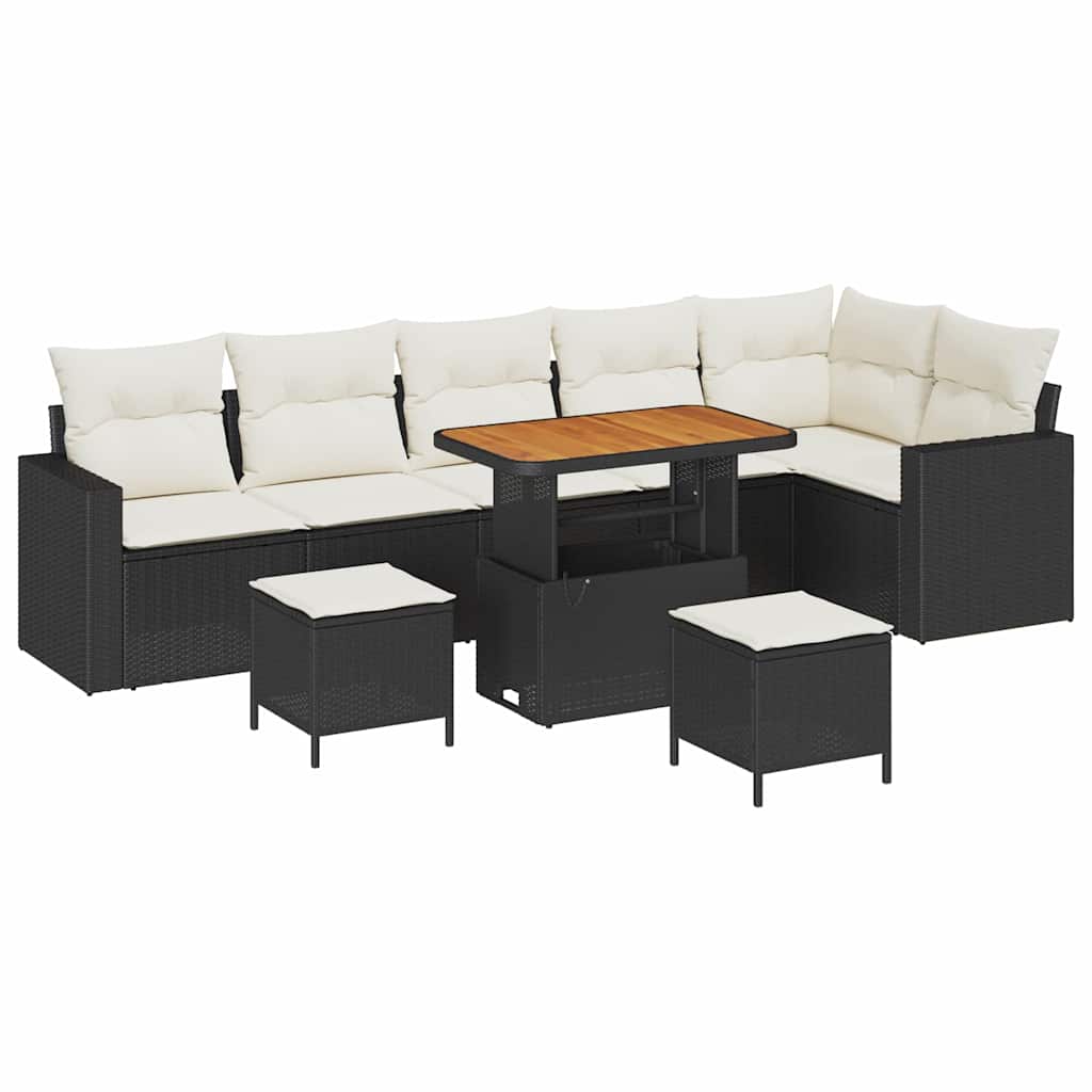 Havesofa Sæt med pude 11 pcs Sort og Cream polyrattan