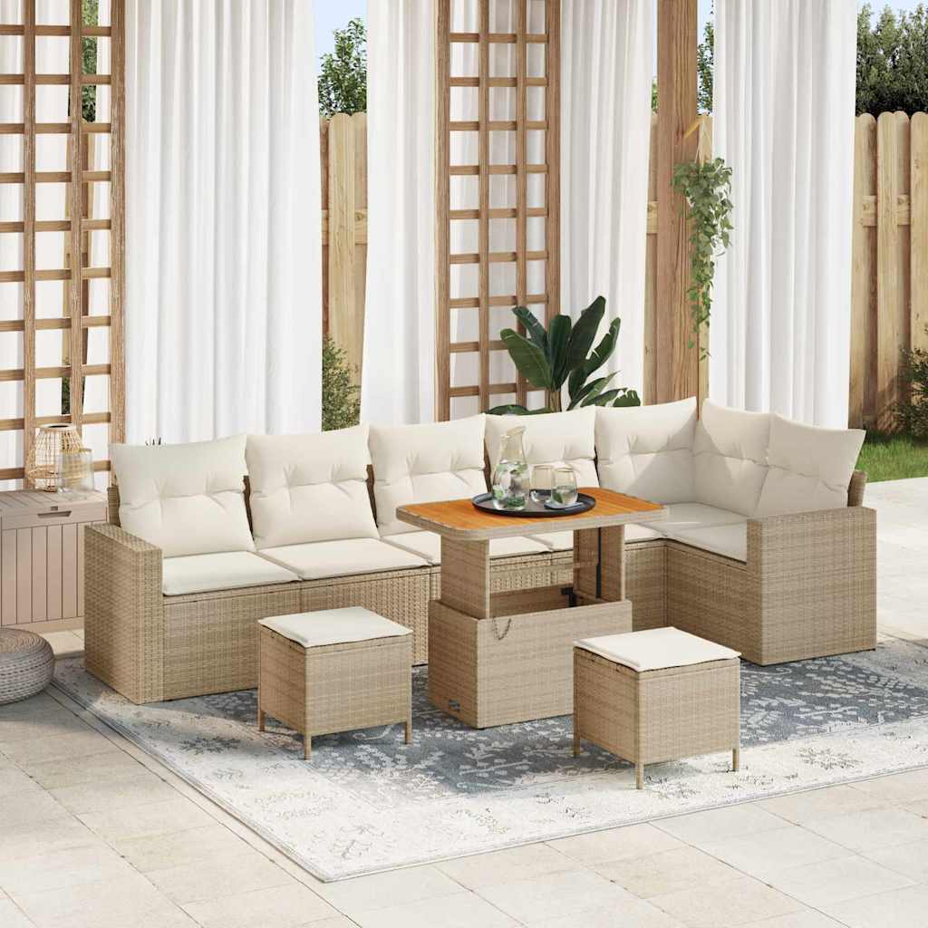 Havesofa Sæt med pude 11 pcs Beige og creme polyrattan