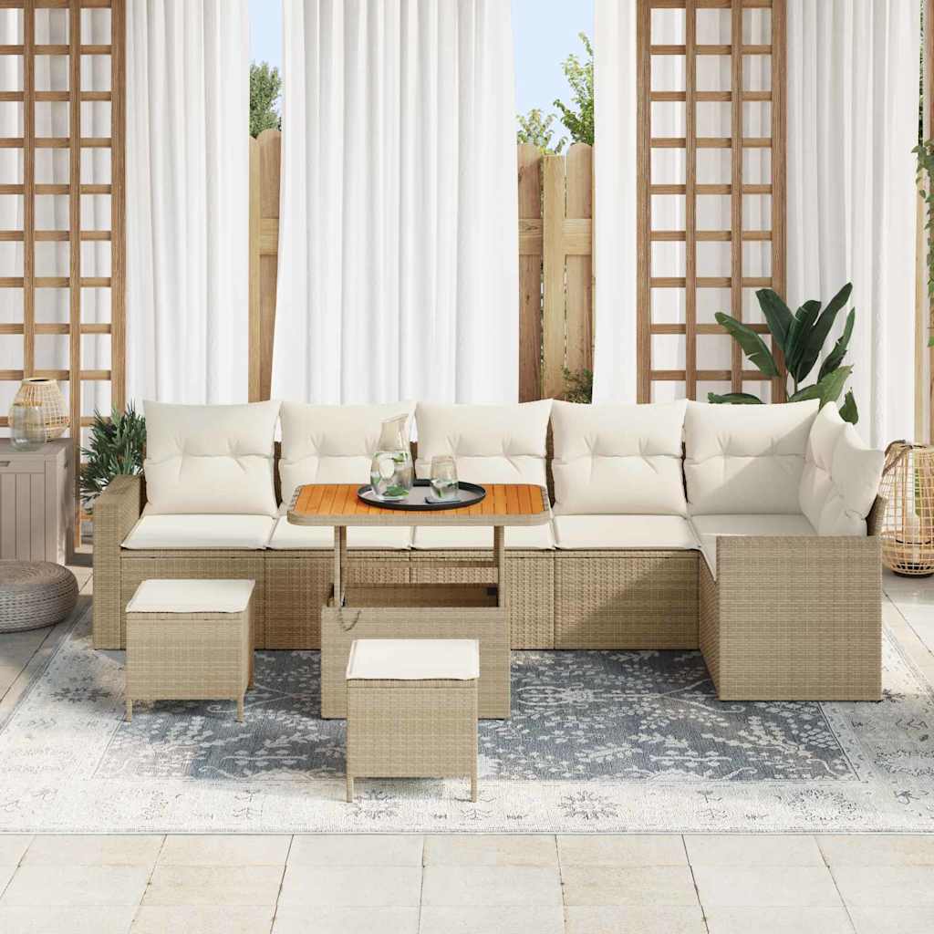 Havesofa Sæt med pude 11 pcs Beige og creme polyrattan