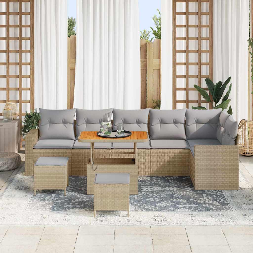 Havesofa Sæt med pude 11 pcs Beige og lys grå polyrattan