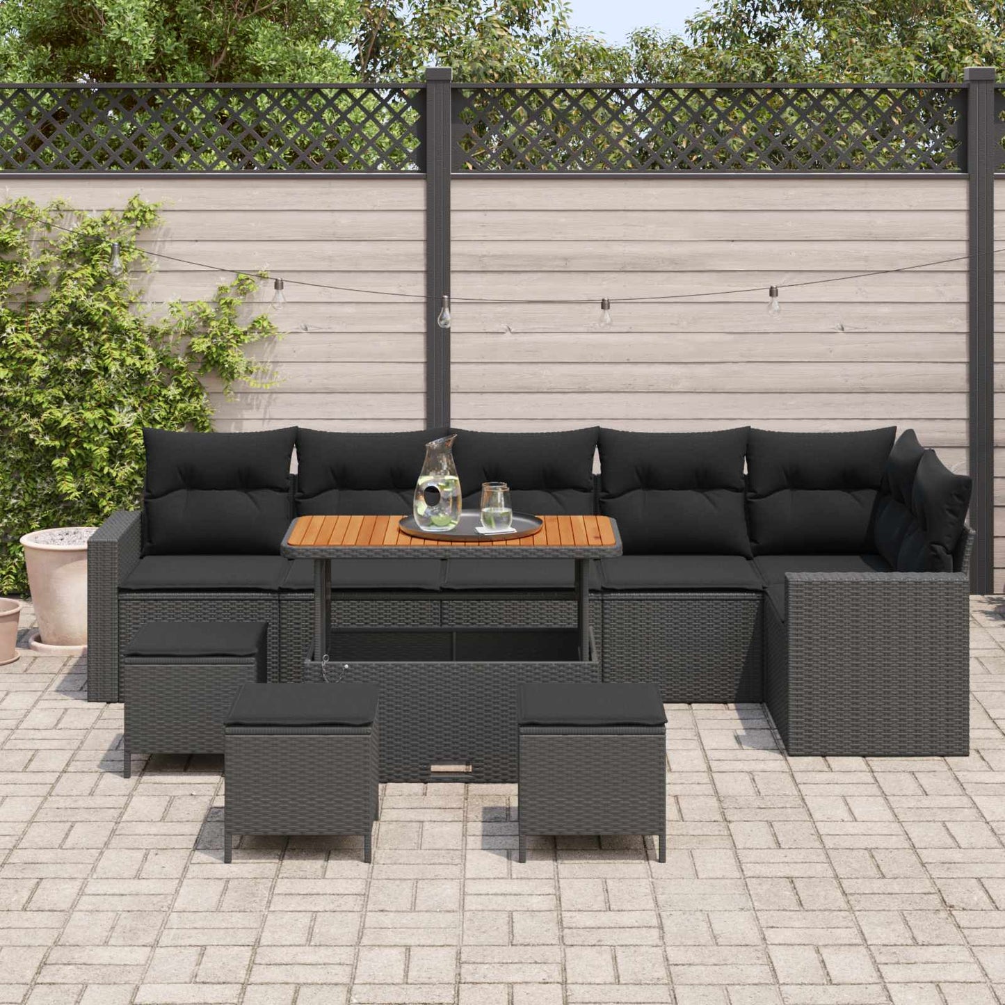 Havesofa Sæt med pude 12 pcs Sort polyrattan