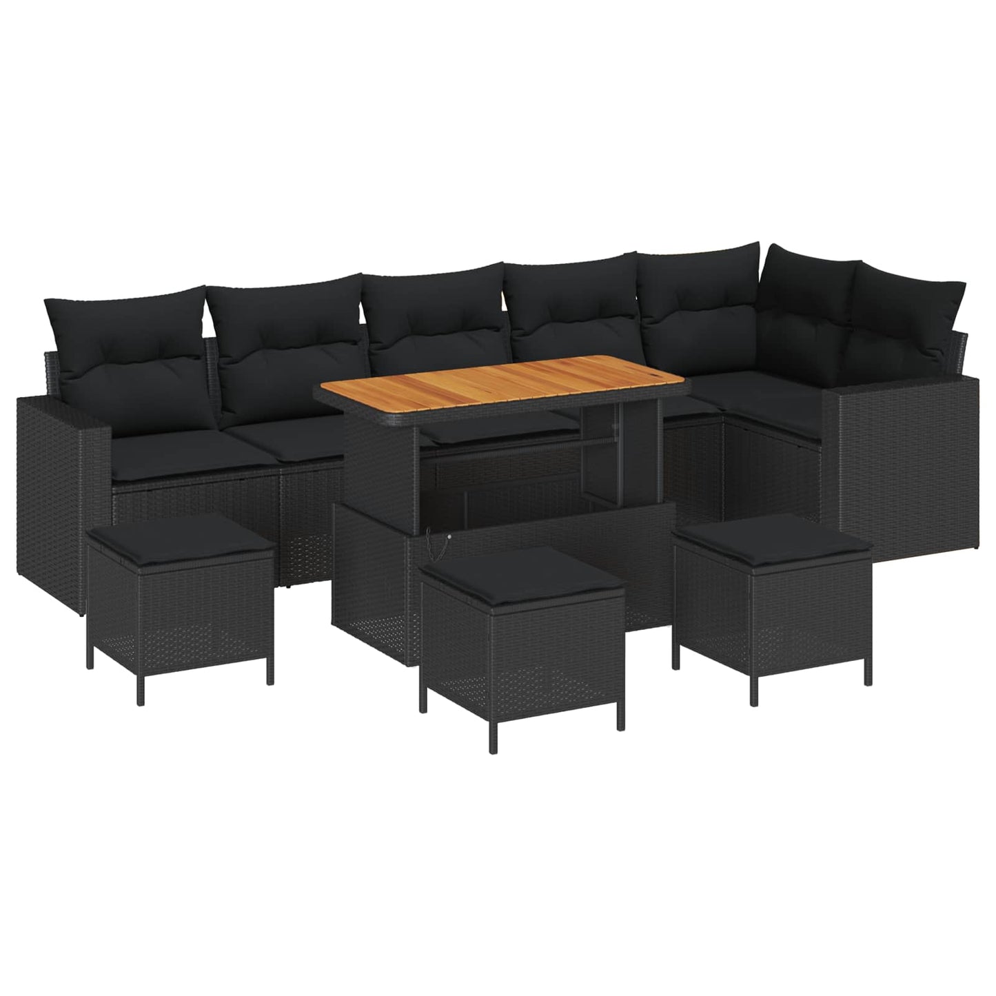 Havesofa Sæt med pude 12 pcs Sort polyrattan