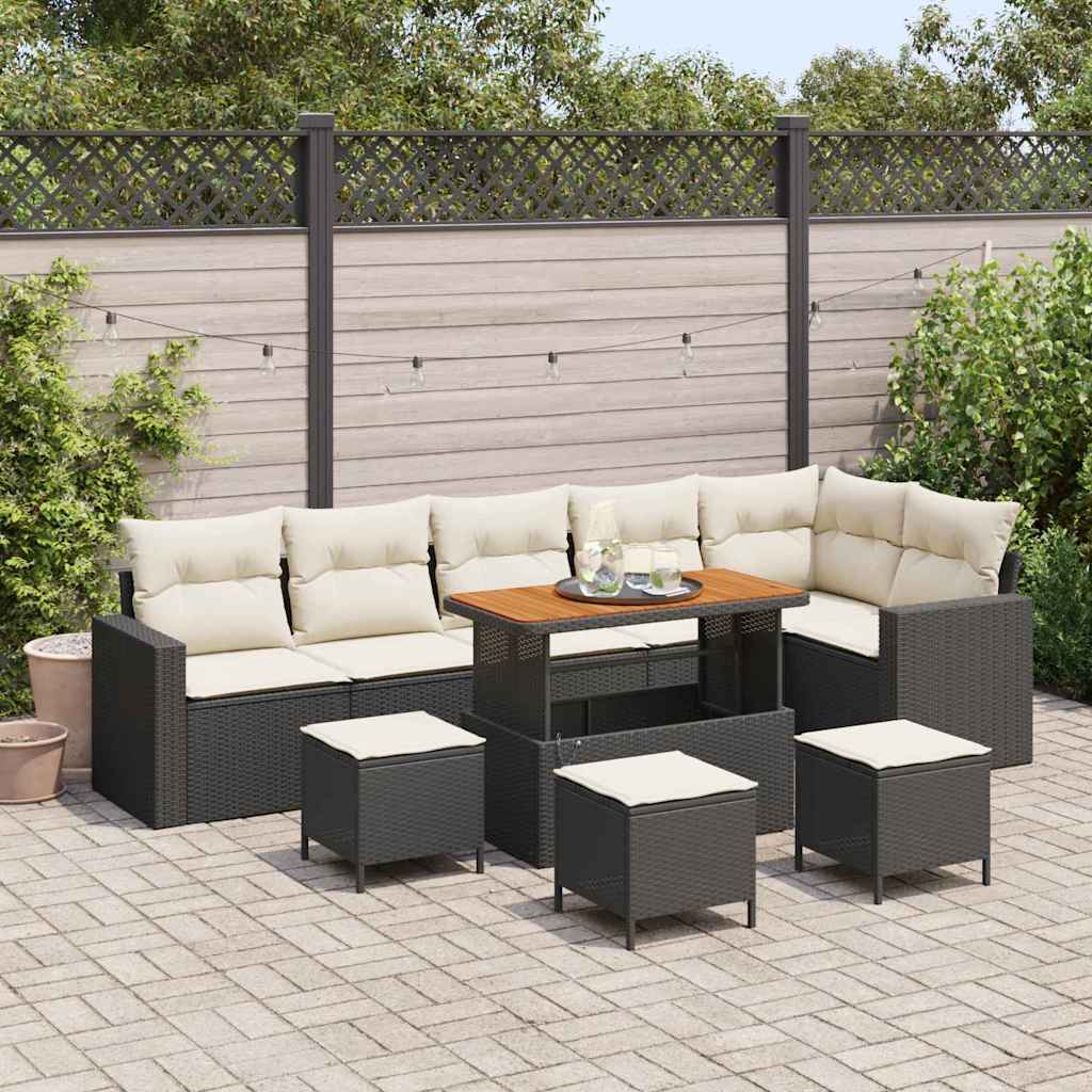 Havesofa Sæt med pude 12 pcs Sort og Cream polyrattan