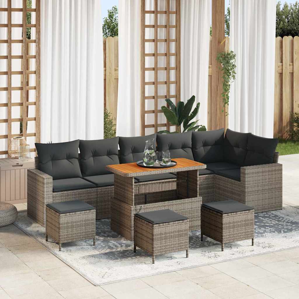 Havesofa Sæt med pude 12 pcs Grå polyrattan