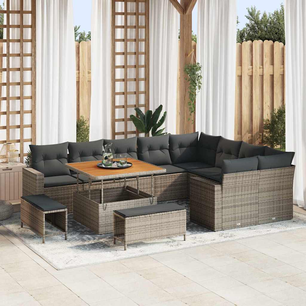 Havesofa Sæt med pude 13 pcs Grå polyrattan