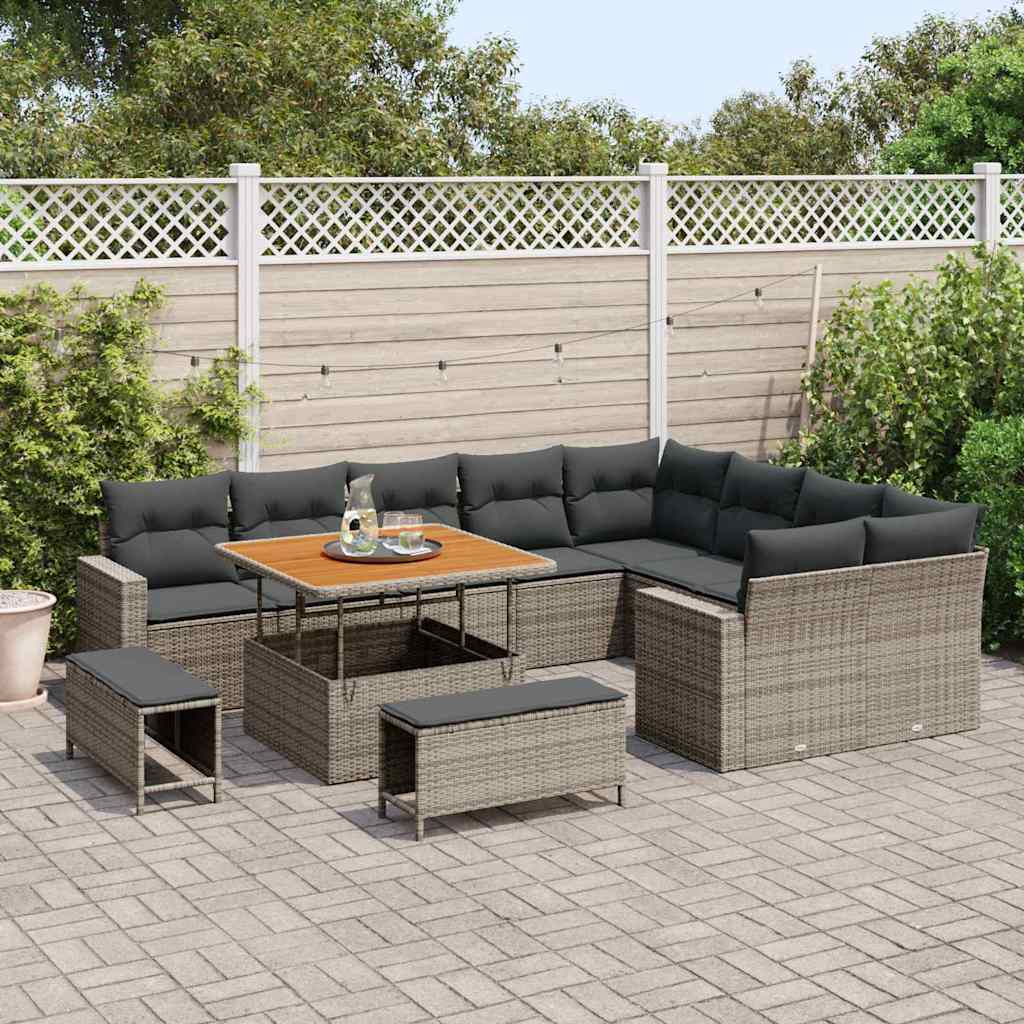 Havesofa Sæt med pude 13 pcs Grå polyrattan