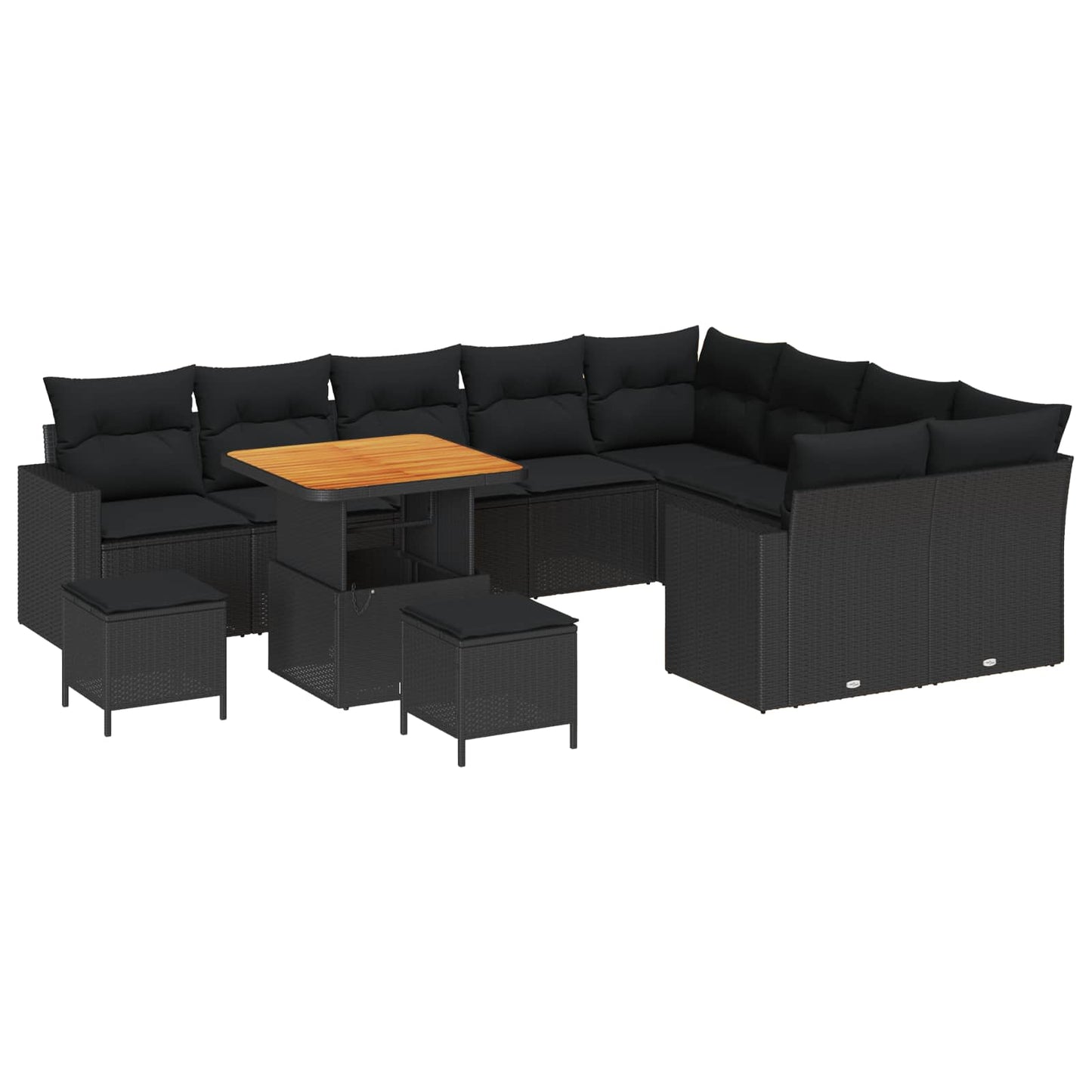 Havesofa Sæt med pude 13 pcs Sort polyrattan