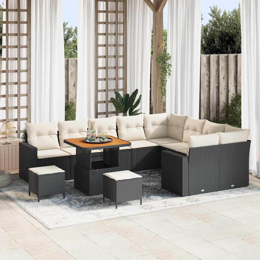 Havesofa Sæt med pude 13 pcs Sort og Cream polyrattan