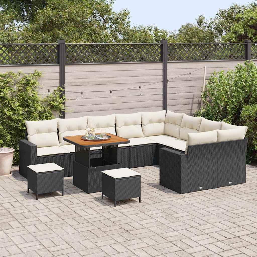 Havesofa Sæt med pude 13 pcs Sort og Cream polyrattan